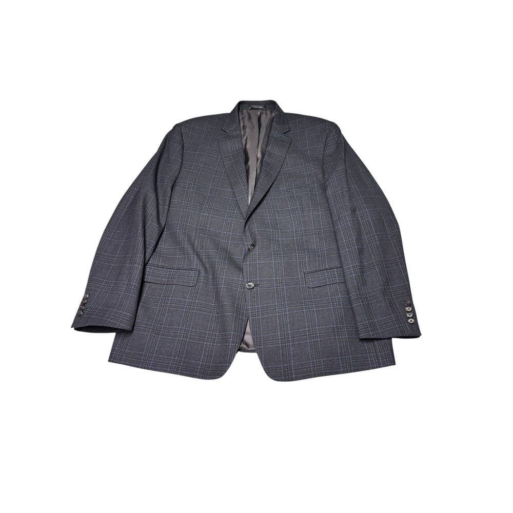 Lauren Ralph Lauren Mens 48L Gray Blue Plaid Wool Blend 2 Button Blazer Jacket